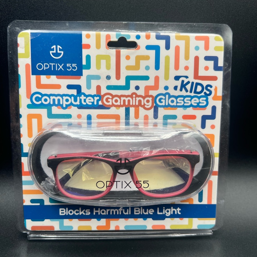 Kids Computer Gaming Glasses with case - Pink & Black